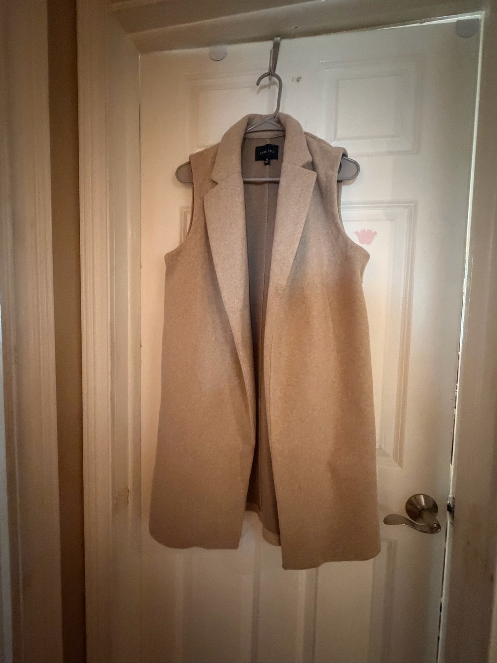 Love Tree Sleeveless Open-Front Vest in Beige